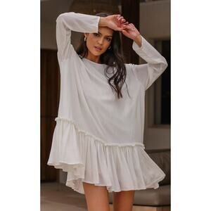 Girl And The Sun Andro Mini Long Sleeve Dress Womens Medium Oversized White New